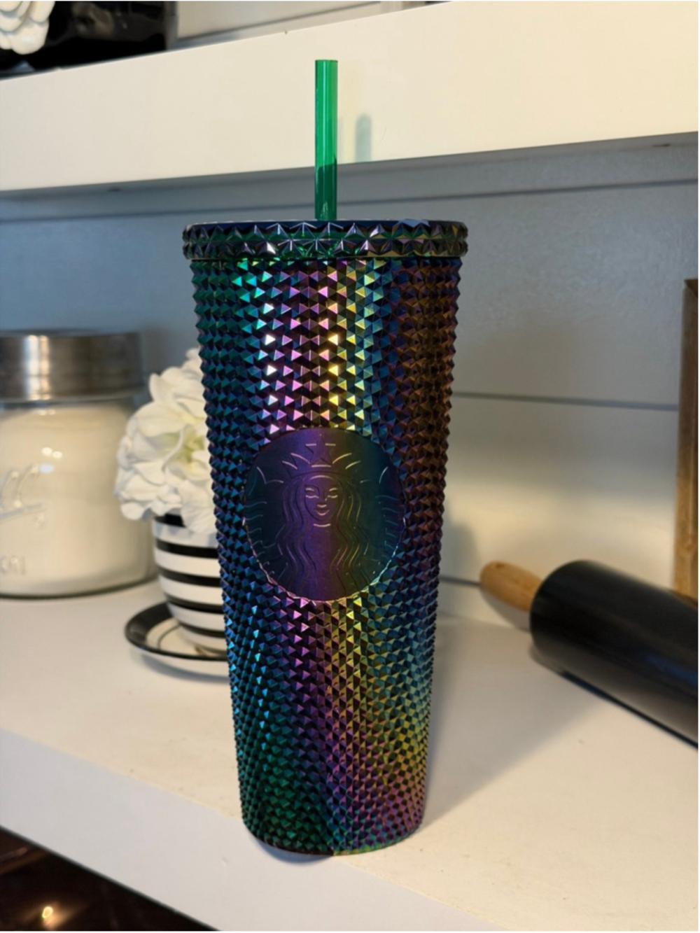 Starbucks 2023 Fall Oil Slick Rainbow Black Studded Cold Cup Tumbler 24 oz